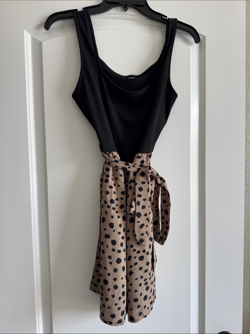 SHEIN Black & Brown Polka Dot Belted Jumpsuit